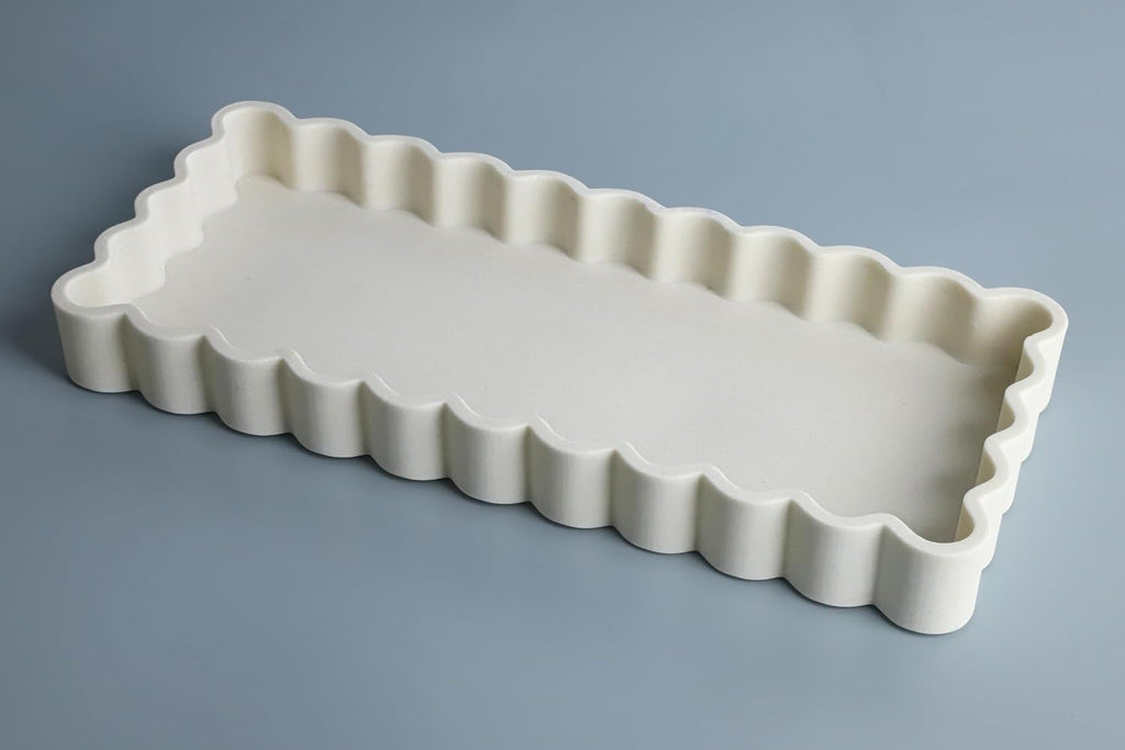 Wavy Edge Decorative Tray,Rectangular Concrete Tray for Coffee Table Decor,13.8X5.9X1.5 Inches(Beige)