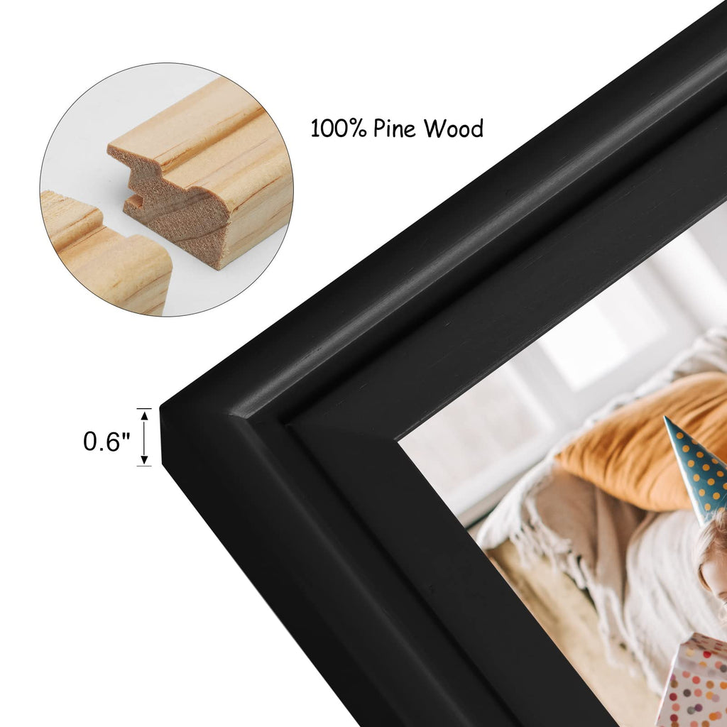 5x7 Double Horizontal Hinged Wood Picture Frame Folding Photo Frame with Real Glass Front in Black for Tabletop
