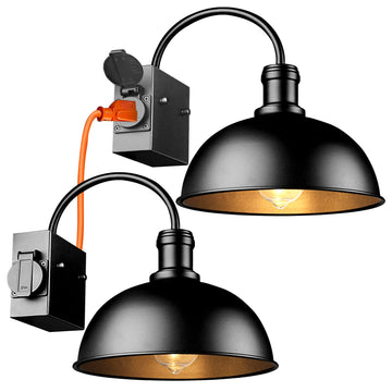 2-Pack Outdoor Wall Sconces, Exterior Farmhouse Gooseneck Barn Light, Vintage Matte Black Outside Wall Lighting