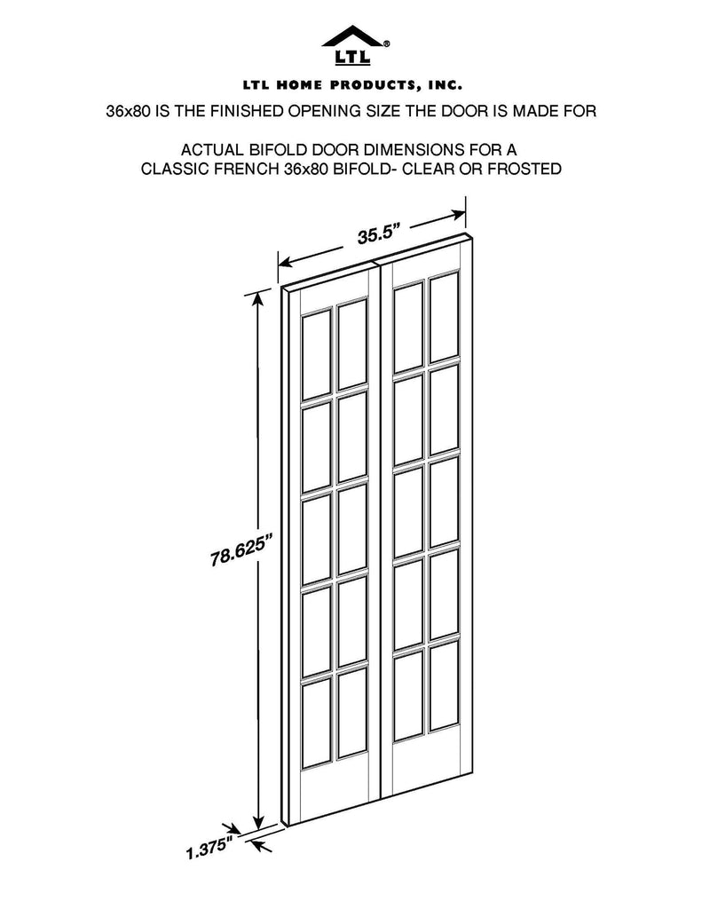 Classic French Traditional Divided Glass French Bifold Intior Wood Door, 36" x 80" Unfinished Pine