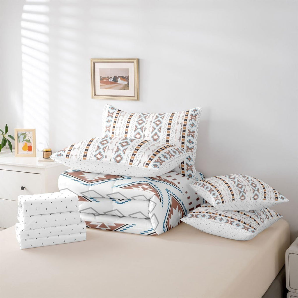 Bohemian Geometric 7 Piece Comforter Set Full Bed in A Bag