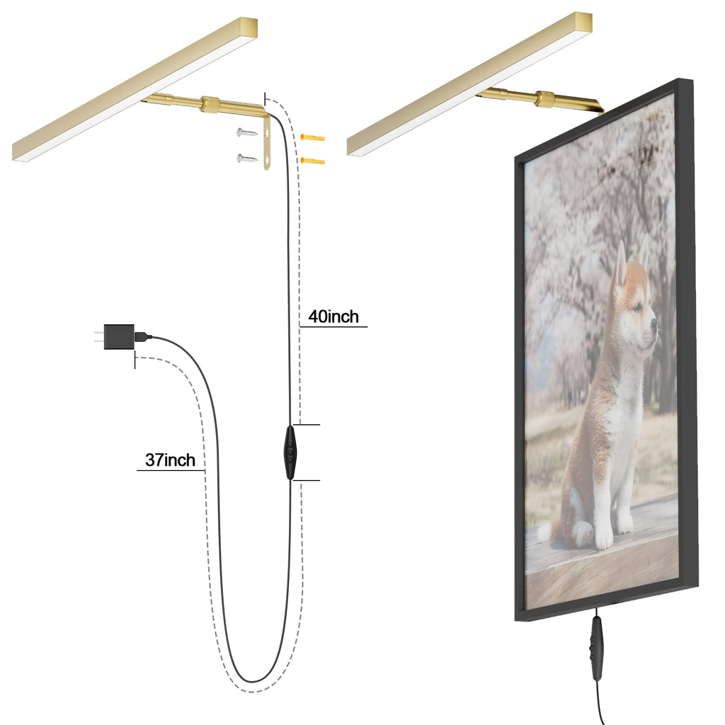 24" LED Picture Light Plug in, 9W Gold Art Light