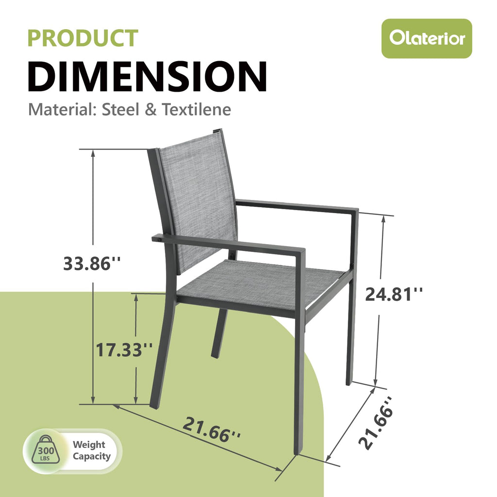 Patio Dining Chairs, All-Weather High-Resilience Textilene Outdoor Dining Chair Set of 2, Heavy-Duty Stackable
