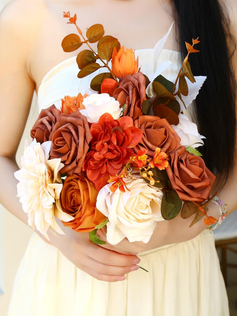 Artificial Flower Box Set Silk Flowers Rose Faux Flowers with Stems for DIY Bridal Wedding Bouquets Centerpieces