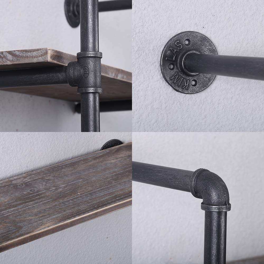 Industrial Pipe Shelving Metal Floating Shelves, Rustic Kitchen Wall Shelf Wood Hanging Shelf, 48in Steampunk Large