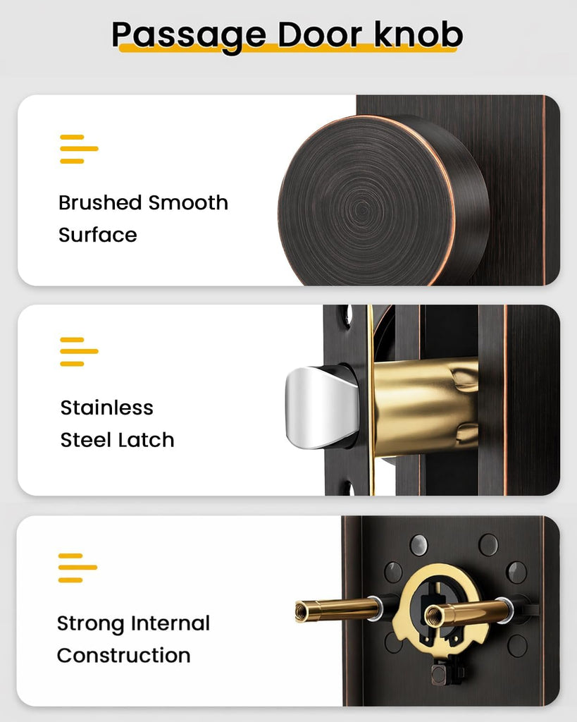 Oil Rubbed Bronze Passage Door Knob for Closet Interior,1 Pack