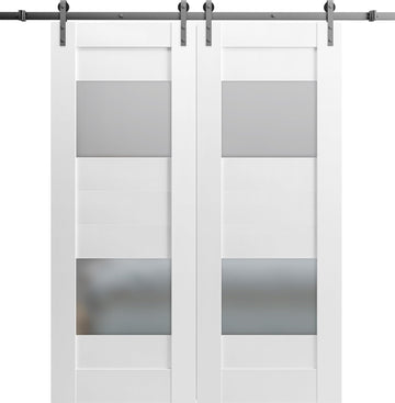 Modern Double Barn Door with 2 Lites/Sete 6222 / 13FT Rail Track Set/Solid Panel Interior Doors-72" 