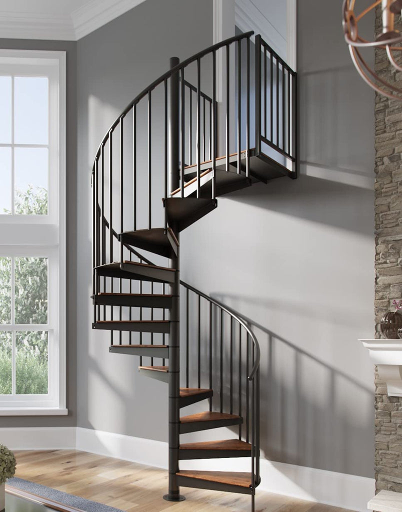Condor Black Interior 60in Diameter, Fits Height 102in - 114in, 2 36in Tall Platform Rails Spiral Stair Kit