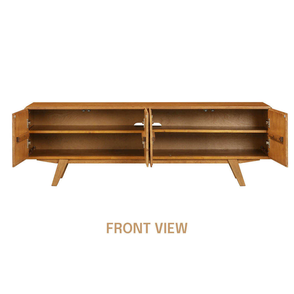 Sapa Mid-Century Modern Solid Wood TV Stand 4-Door Media Console with Carved Geometric Fronts for TVs up to 75"