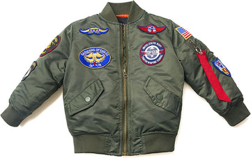 Kids Bomber Jacket Full Zip Badge Thermal Jacket with Pockets