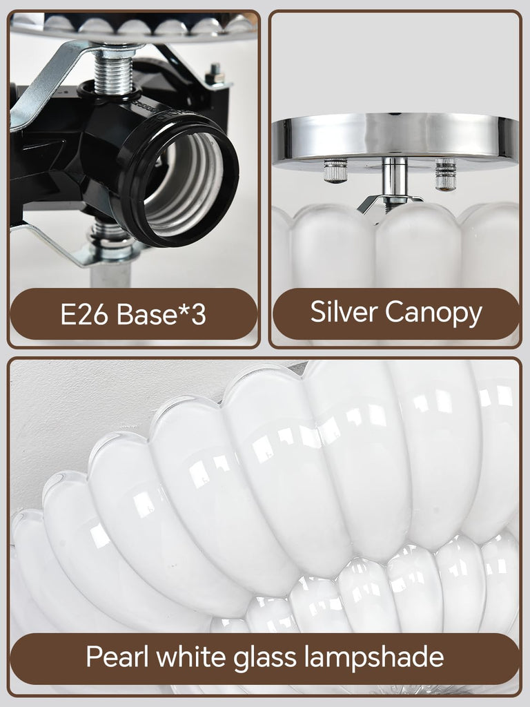 Semi Flush Mount Ceiling Light, Pearl white Glass Ceiling Light Fixture, 3-Bulb Modern Close to Ceiling Light