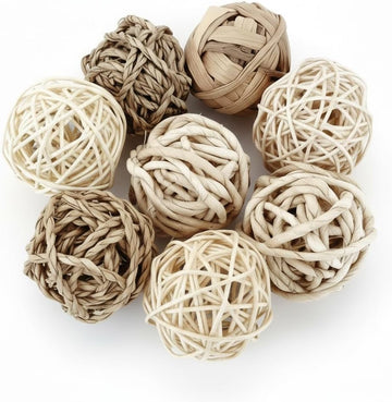 Rattan Balls for Bowl Filler Decor, Natural Handmade Wicker Decorative Orbs (2.8"-4.7") for Vase, Centerpiece - Set of 10