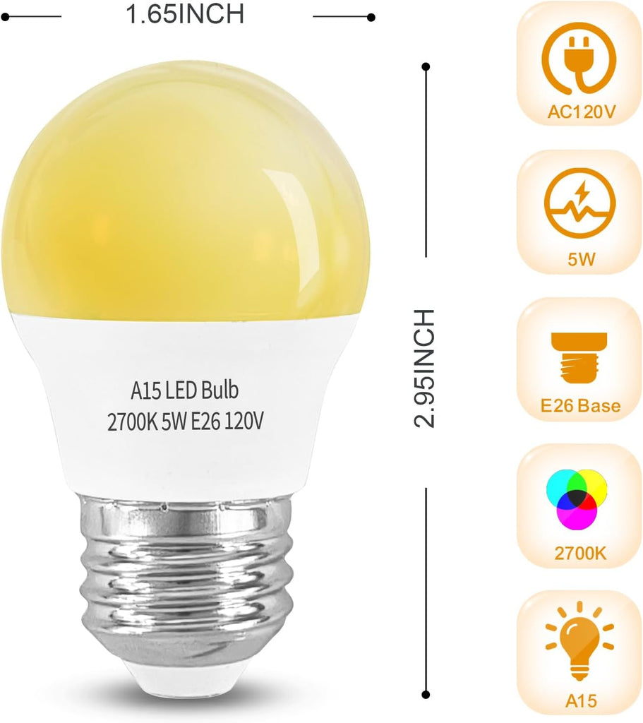 LED Refrigerator Light Bulb 2 Pack A15 2700K 40W Equivalent