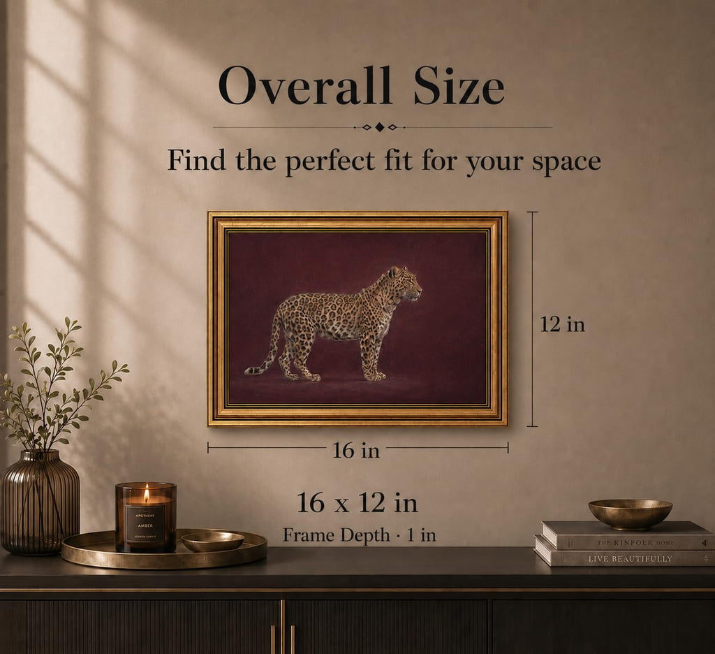 Gold Framed 3D Textured Wall Art, Vintage Burgundy Cheetah Canvas Prints, Minimalist Maroon Wildlife Pictures Decor