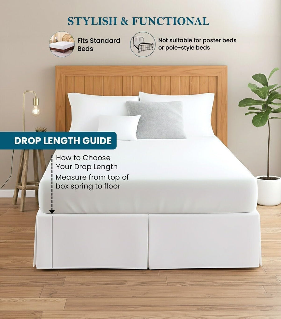 Egyptian Cotton Split Corner Bed Skirt Queen Size with 12" Drop Length, Platform Style with Easy Fit, Classic