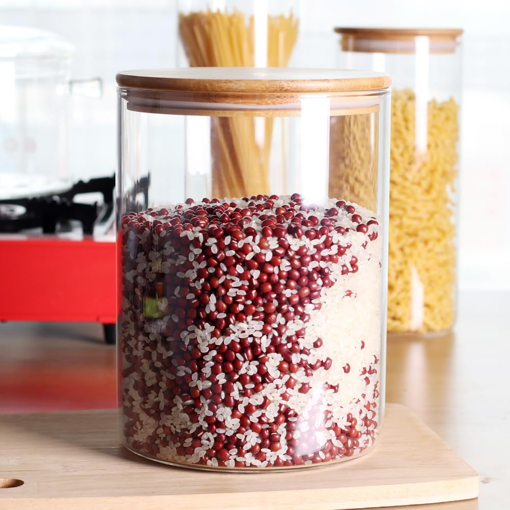 Set of 2 Large Glass Food Storage jar, 100 FL OZ (3000ml) Glass Flour Canister with Airtight Bamboo Lids Corner