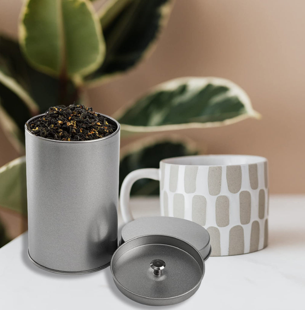 6 Pack Tea Tin Canister with Airtight Double Lids, 12 Fluid Oz Tin Can Box and Small Round Kitchen Canisters for