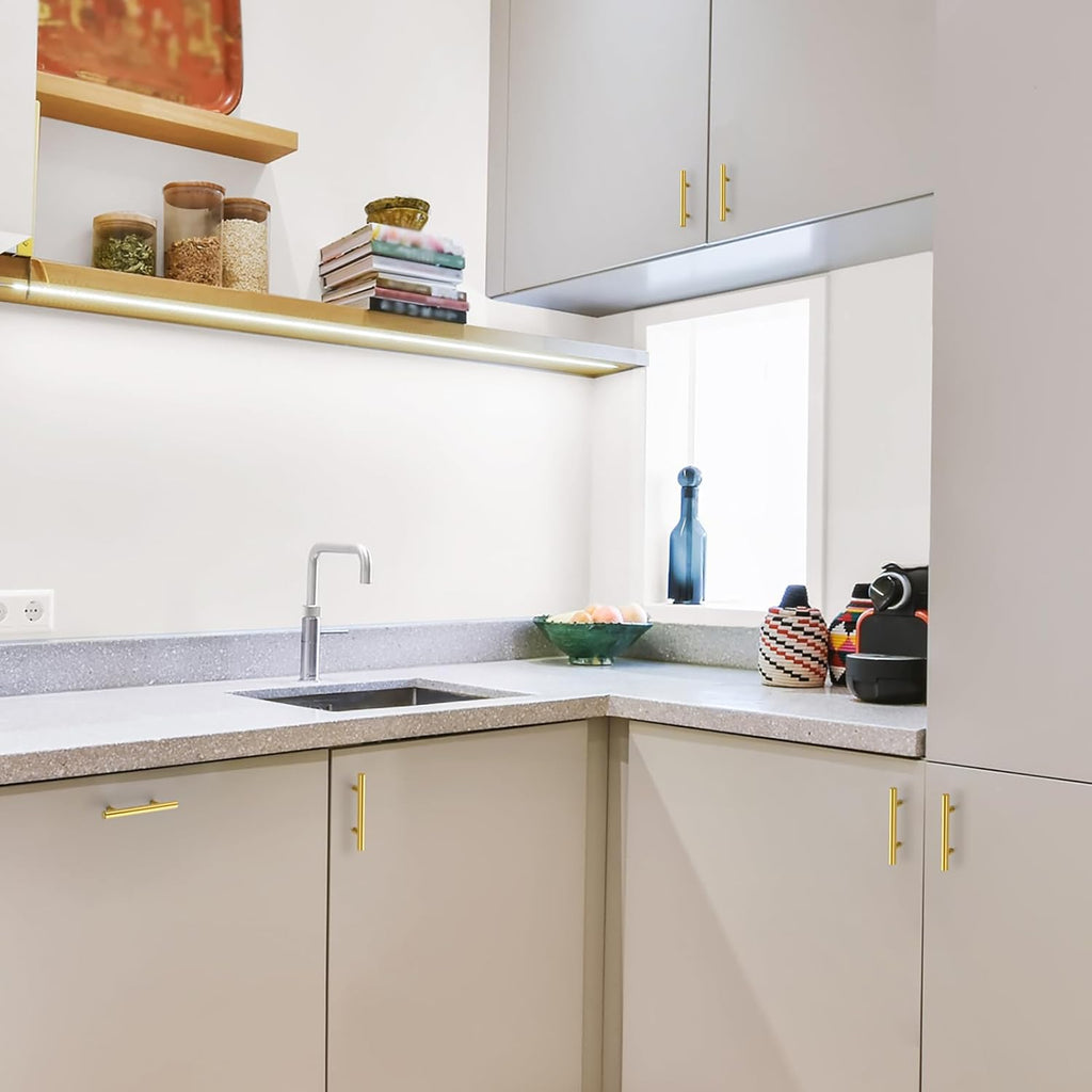 30 Pack 5 Inch Cabinet Pulls Kitchen Cabinet Handles with 3 Inch Hole Center Brushed Brass Cabinet Hardware Stainless
