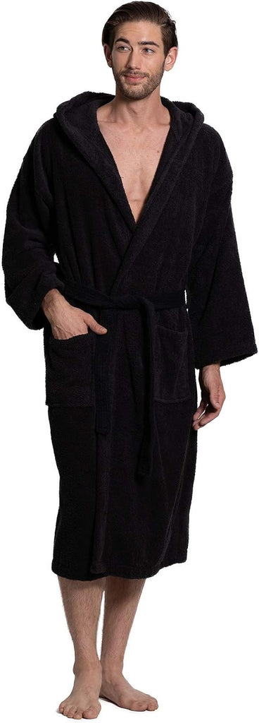 Men's Turkish Terry Cloth Robe, Thick Hooded Bathrobe