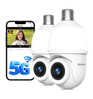 Light Bulb Security Camera, 2K 5GHz WiFi Camera for Outdoor, Spotlight, 2 Pack
