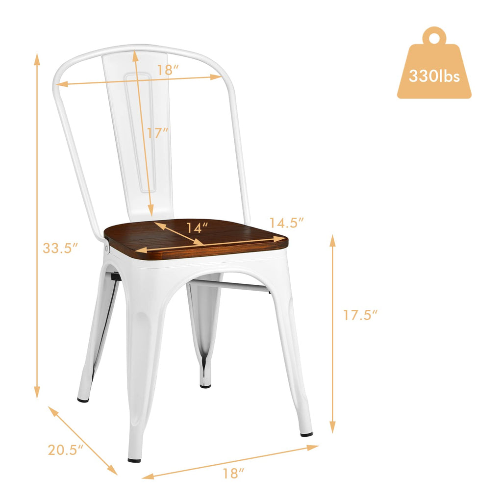Set of 4 Metal Dining Chairs with Wood Top Seat, Tolix Style Stackable Bistro Cafe Side Chair, Indoor Outdoor Dining