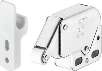 Push-to-Open Mini Latch with Strike - Automatic Spring Catch Touch Release Lock for Cabinets, Dressers, Cupboards, and