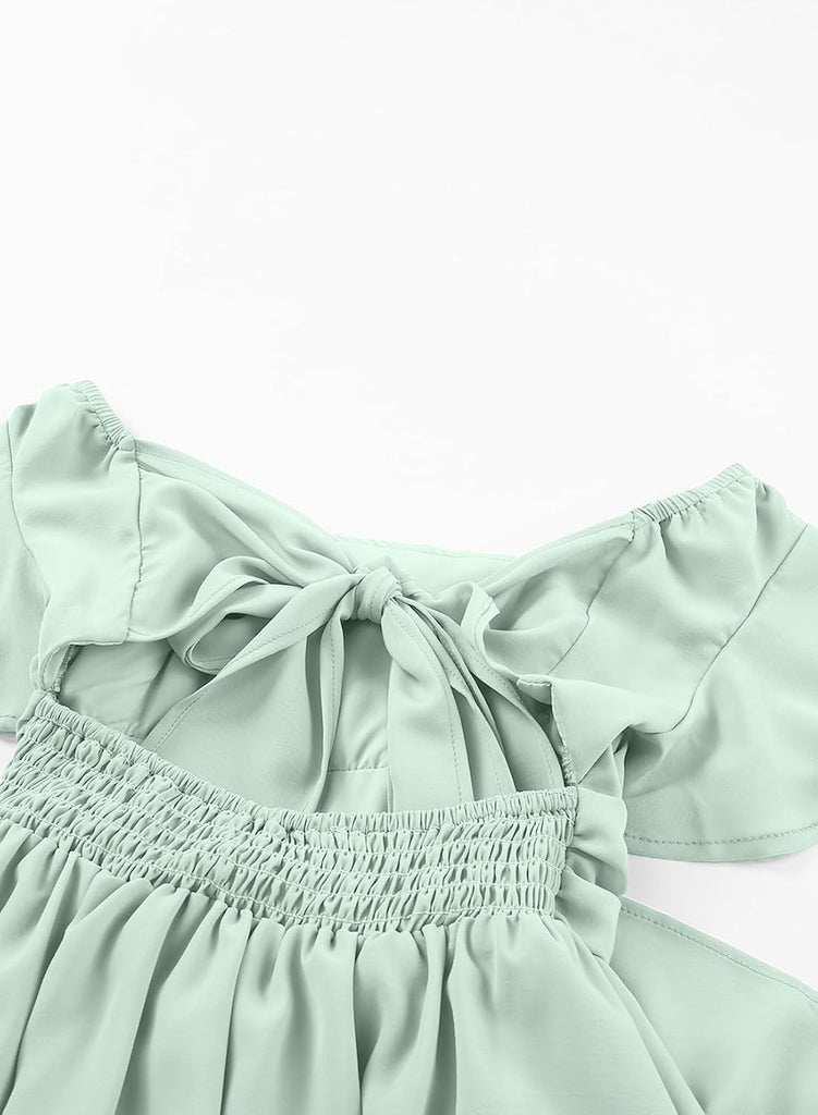 Girls Summer Tie Back Dresses Kids Off Shoulder Dress