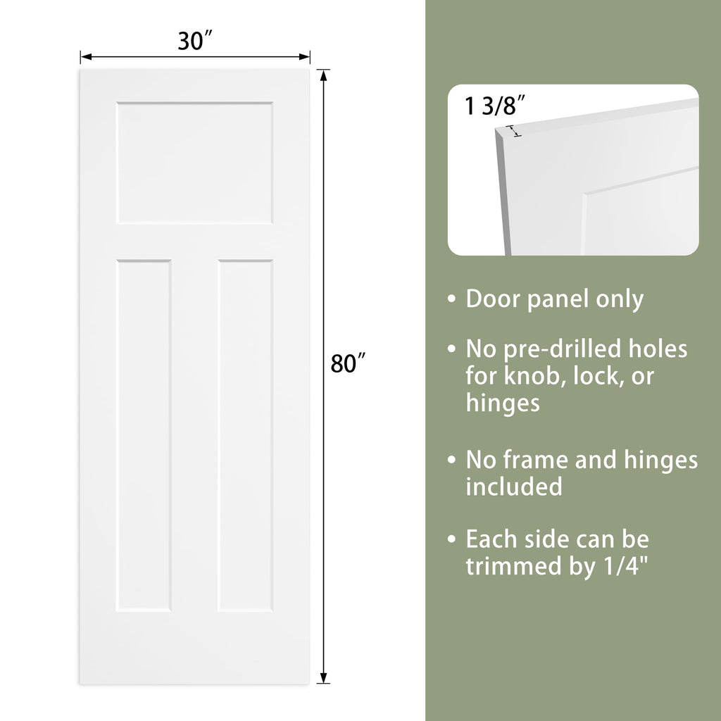 30x80 in T Shaped 3-Panel Smooth White Primed Interior Door Slab