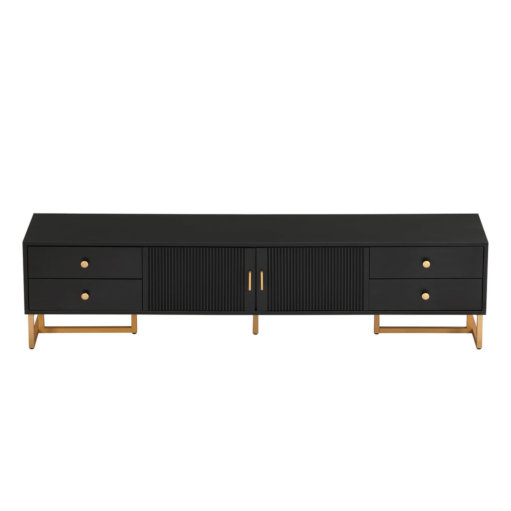 TV Stand with Storage, 68.8" Modern TV Console with 2 Doors and 4 Drawers, TV Media Console with Gold Handles and