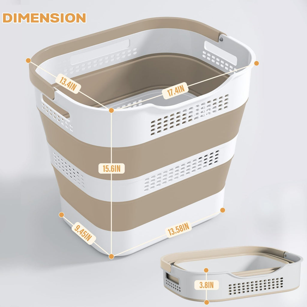 43L(11.5Gallon) Collapsible Laundry Basket with Handles,Beige,1 Pack
