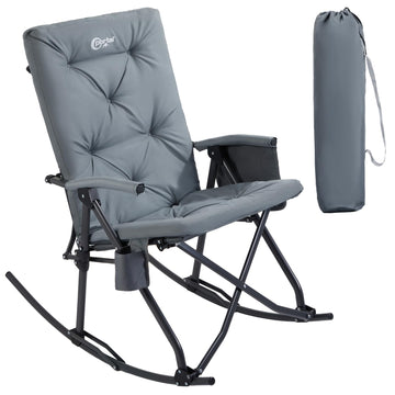 Oversized Padded Folding Rocking Camping Chair Outdoor 400 LBS Gray