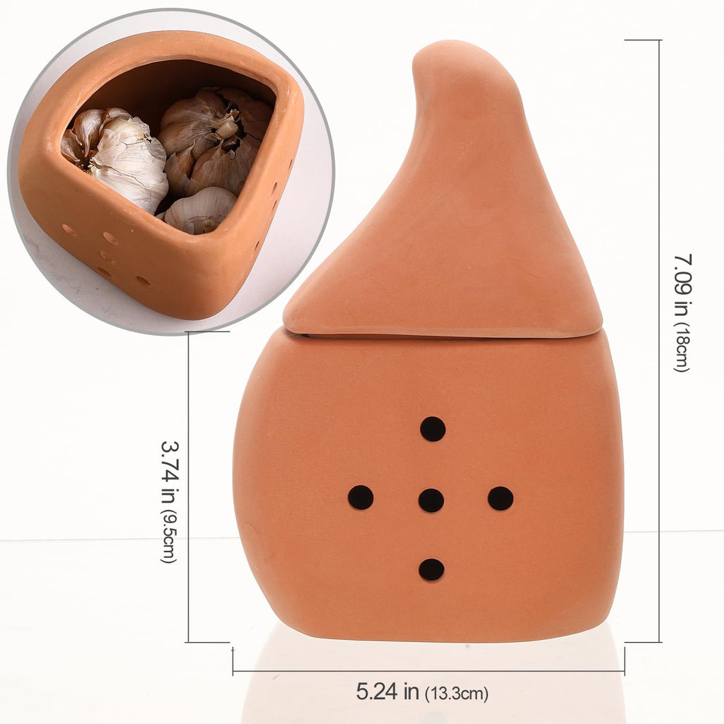 Terracotta Garlic Keeper Saver, Clay Storage Jar Large Container, Ceramic Garlic Pot Holder