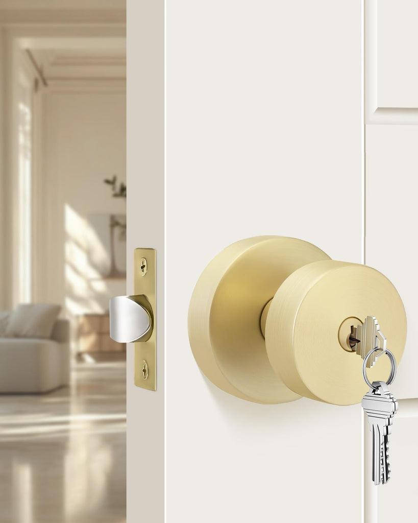 Gold Keyed Entry Door Knobs Exterior Zinc Alloy (6 Pack)
