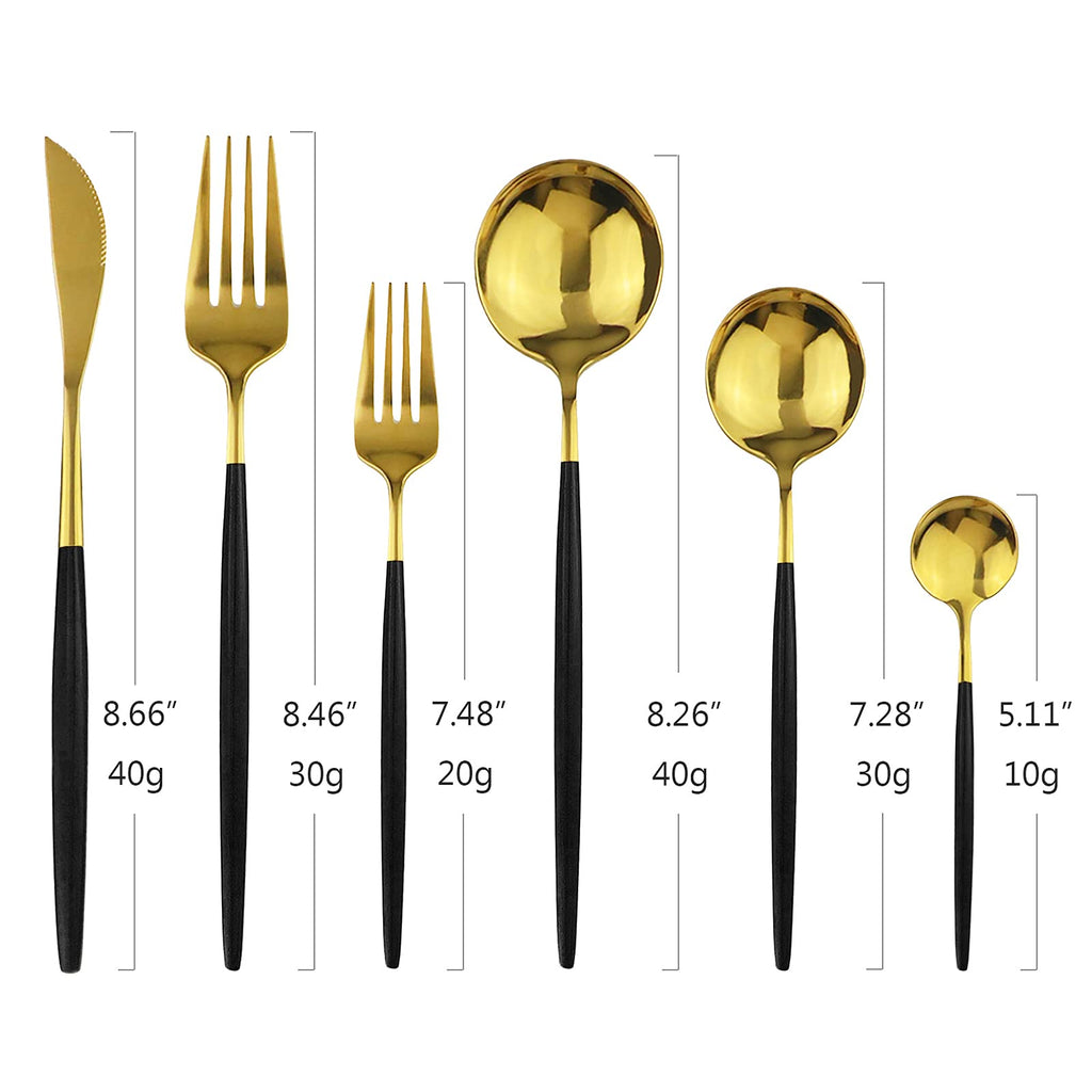 36-Pieces Silverware Mirror Polished Dinnerware Gold Flatware With Black Handle, 18/0 Stainless Steel Cutlery Set