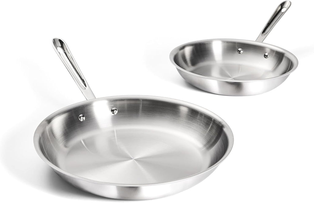 D3 Stainless Steel 10 and 12 inch Frying Pans Set - the USA- The Original Bonded Professional Cookware- Oven Safe &
