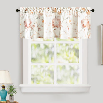Printing Curtain Valances for Windows, Blooming Red Flowers Pattern Light Filtering Privacy Curtains, Farmhouse