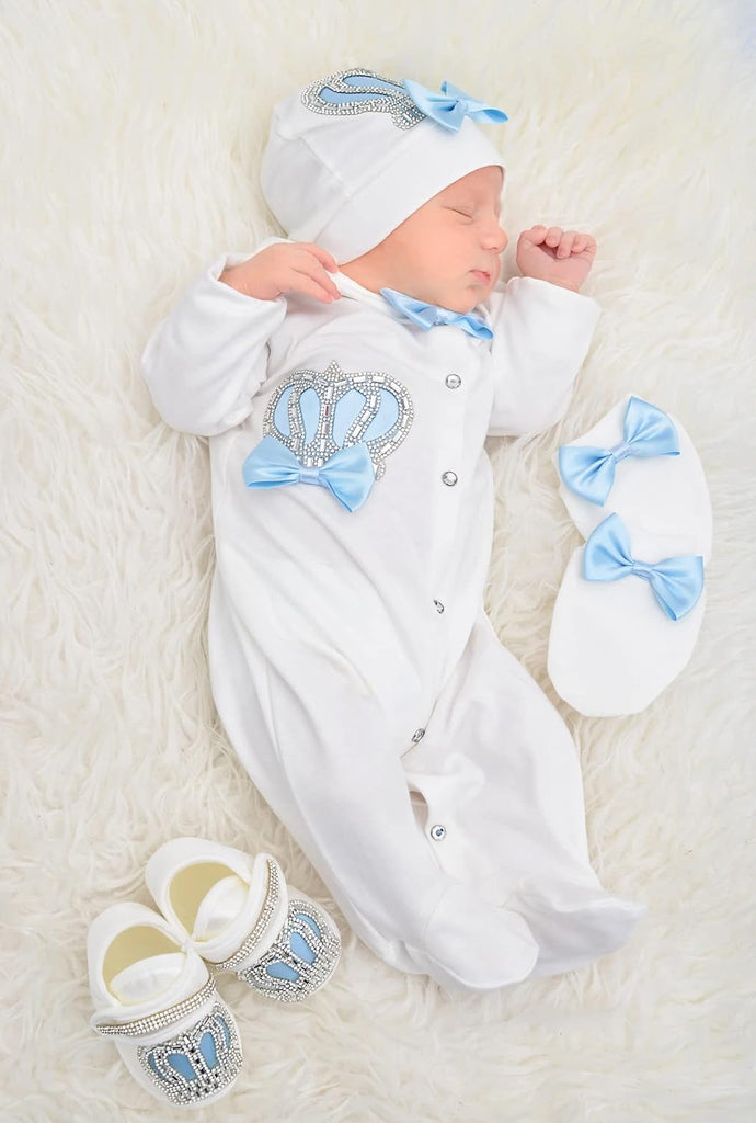 Baby Boy Jewels Crown Layette 4 Piece Gift Set