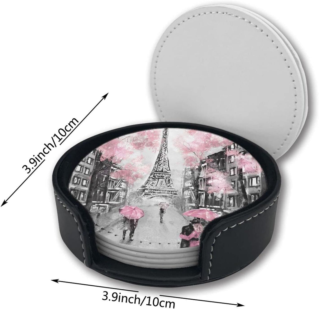 France Eiffel Tower Coasters For Drinks With Holder Leather Coasters Table Decor Protect Furniture From - Set of 6