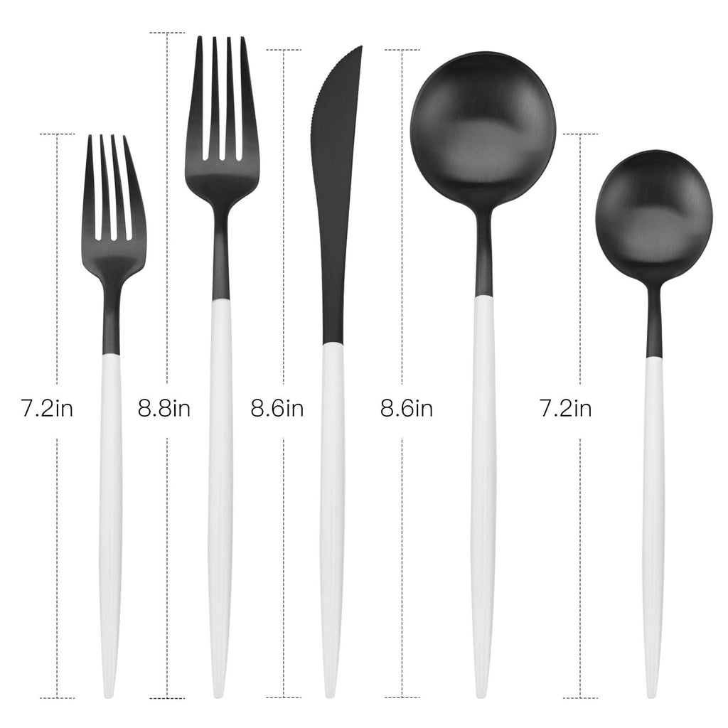 Matte Black Silverware Set with white handle, 20-Piece Stainless Steel Flatware Set, Kitchen Utensil Set Service for