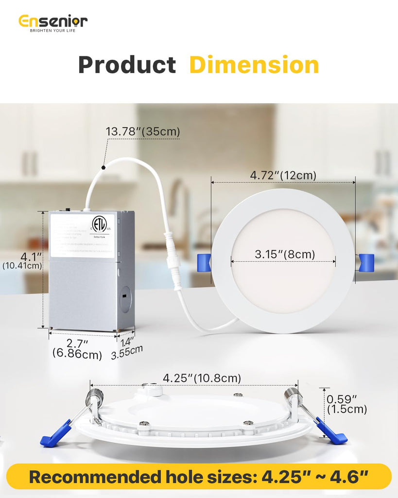 36 Pack 4 Inch LED Recessed Light, 5CCT Dimmable Canless Wafer