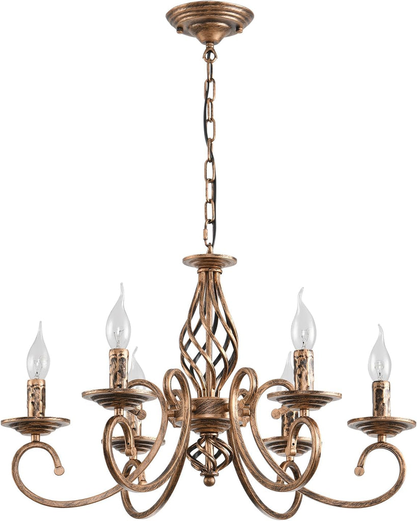 Rustic 6-Light Chandeliers,French Country Vintage Chandelier,Metal in Antique Bronze Pendant Chandelier,Pendant Light Fixture for Island Kitchen Farmhouse Dining Room Living Room A109-B07SCZK3TG