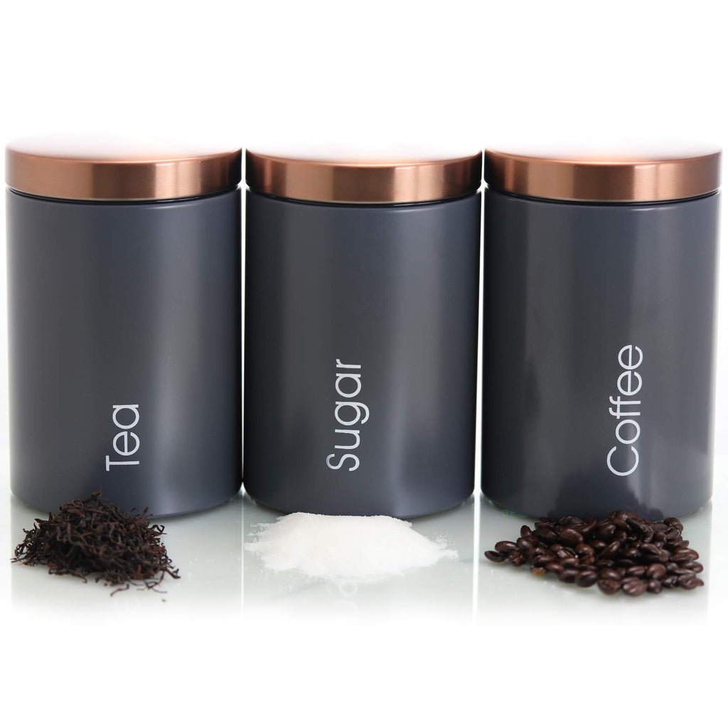 Essential Kitchen Storage 3 Piece Sugar, Coffee and Tea Canister Set in Matte Gray