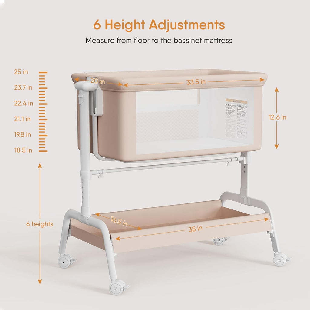 3-in-1 Baby Bassinet, Rocking Bassinet & Bedside Sleeper for Newborn Baby | 6-Level Height, Comfy Mattress