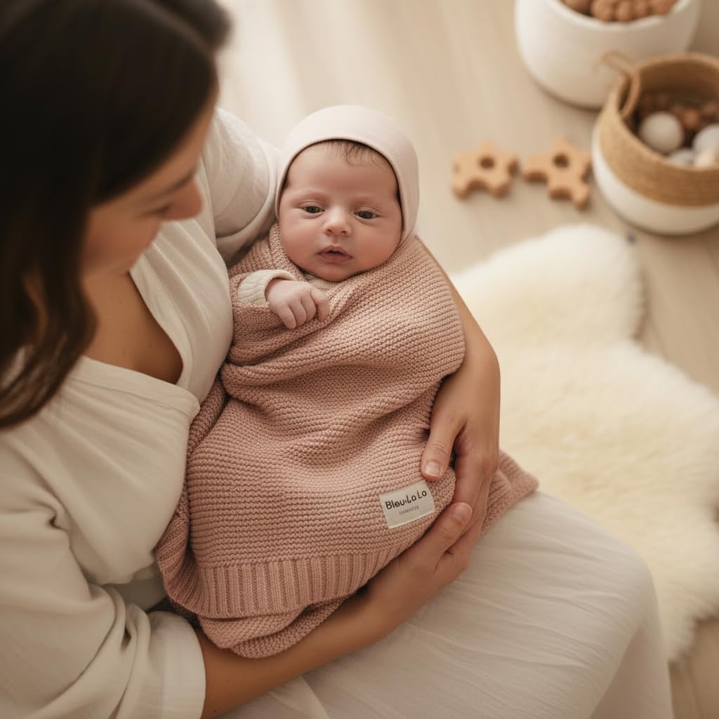 100% Organic Cotton Heritage Knit Textured Baby Quilt Blanket for Girls - Signature Heritage Knit, Soft Breathable