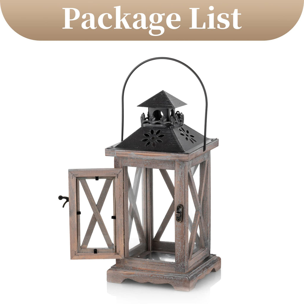 Wooden Farmhouse Lanterns Decorative, 11" Rustic Lantern