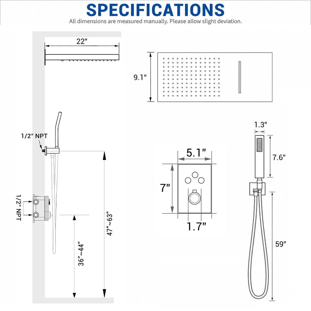 Thermostatic Shower System, Waterfall Shower Head(Brushed Gold)