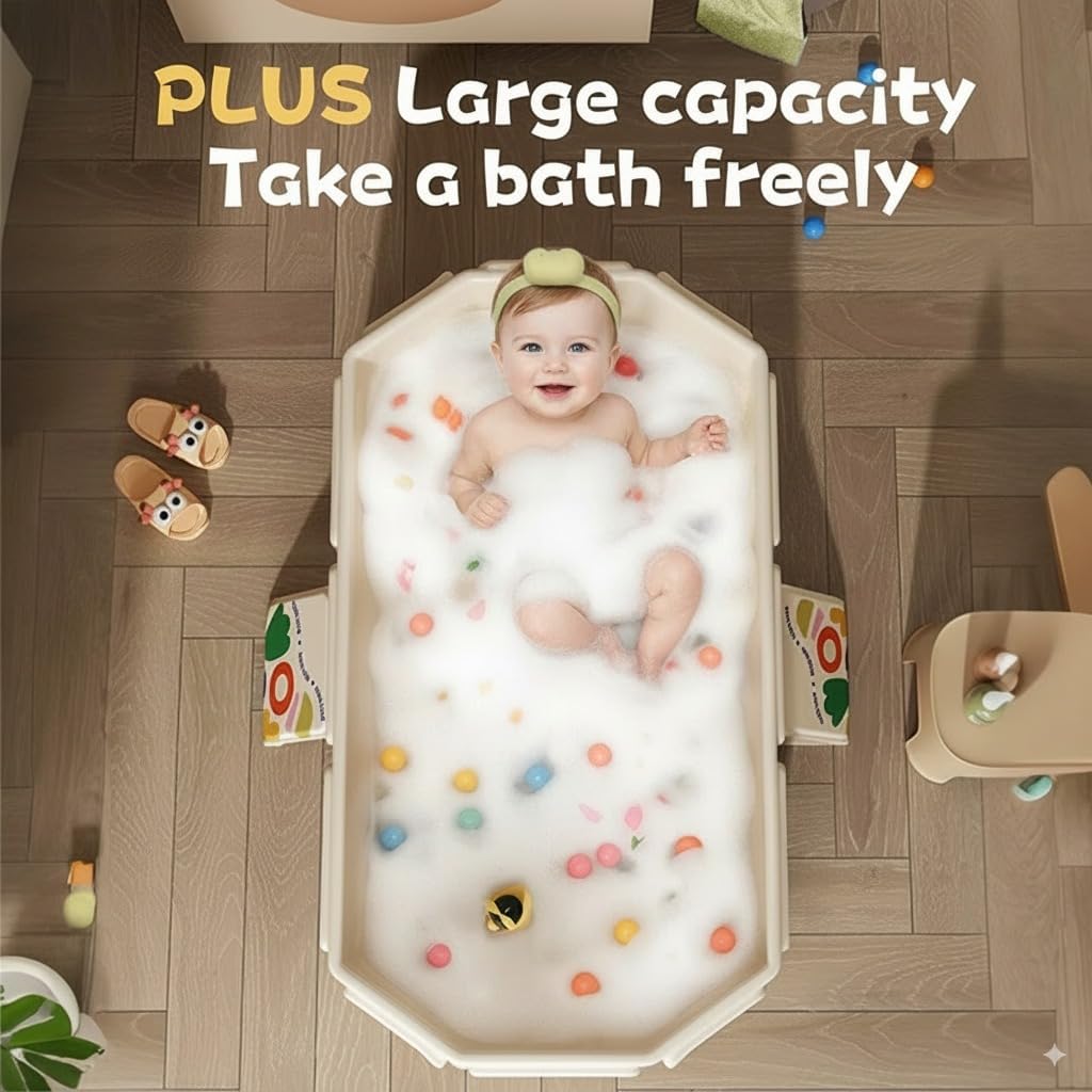 Foldable Baby Bathtub, Large Collapsible Kids Bath Tub for Toddlers & Infants, Space-Saving Portable Bath Bucket with