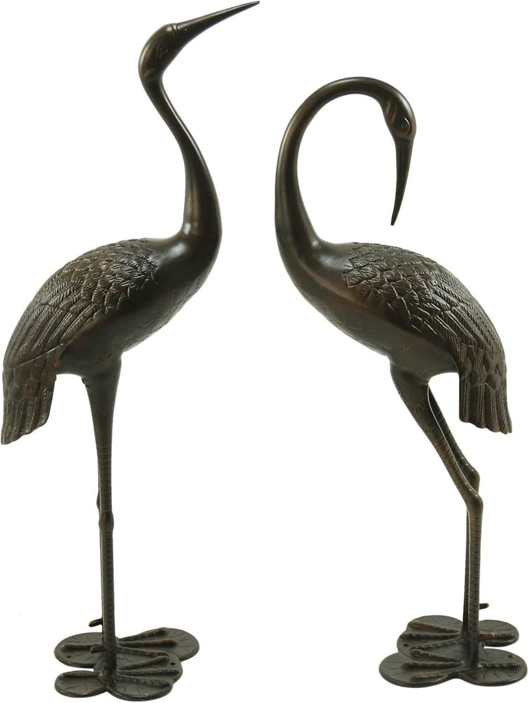 Rust-Proof Aluminum Crane Garden Statues (Set of 2) - Dark Bronze Outdoor Bird Decor, Handcrafted Metal Art , Yard