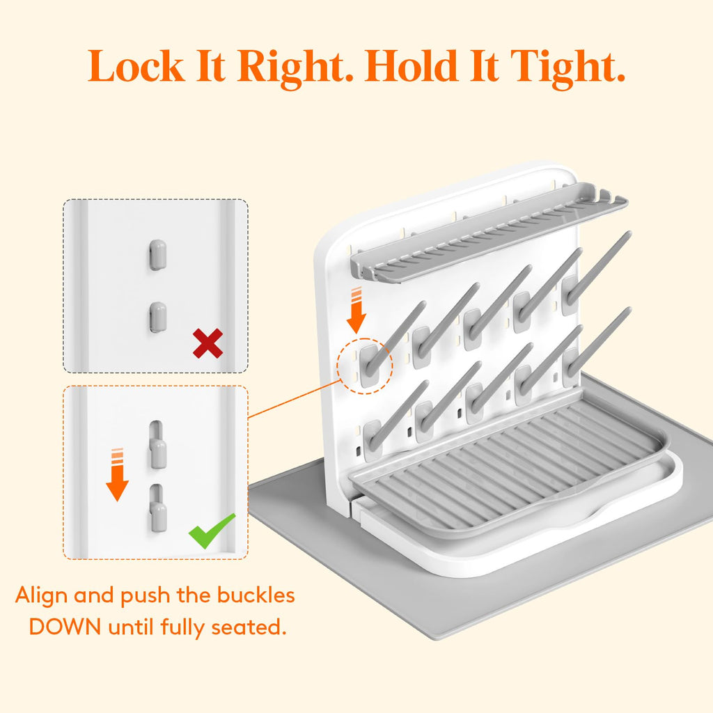 10-Hooks Baby Bottle Drying Rack with Drain Mat for Countertop