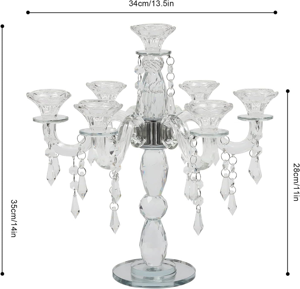 7 Arm Crystal Floor Candelabra Wedding Table Centerpieces,14 Inches Tall Candlesticks Candle Holder Stand for Dinner